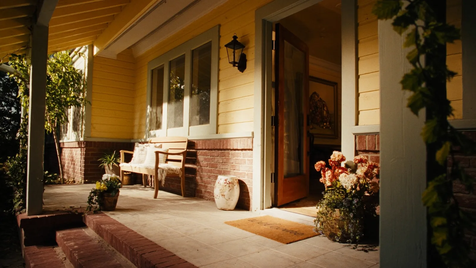 Front door of a home at dusk